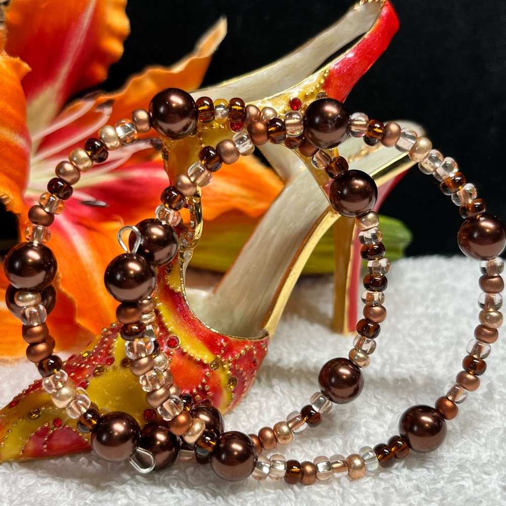 🦋💕2 piece stacking set, coiled bracelet -pearl/browns